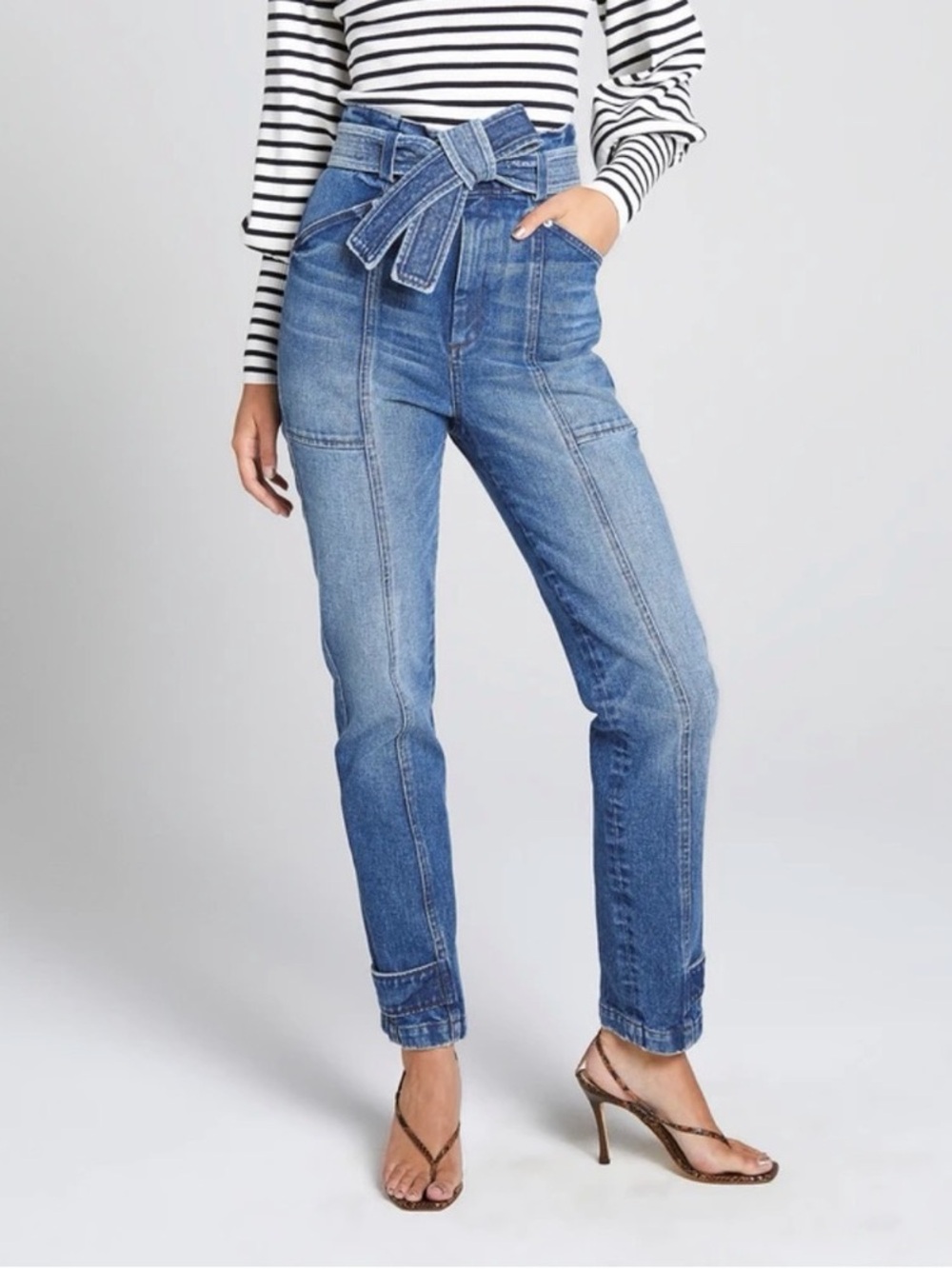 A.L.C. High-Rise Tie-Belt Jeans in Blue Denim